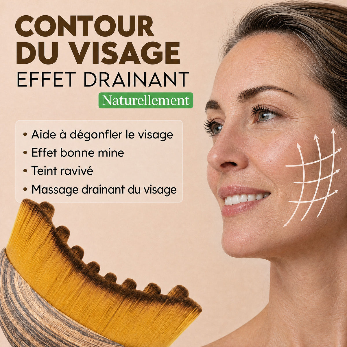 Brosse contour lymphatique : massage drainant du visage