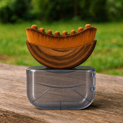Brosse contour lymphatique posée sur son étui de rangement