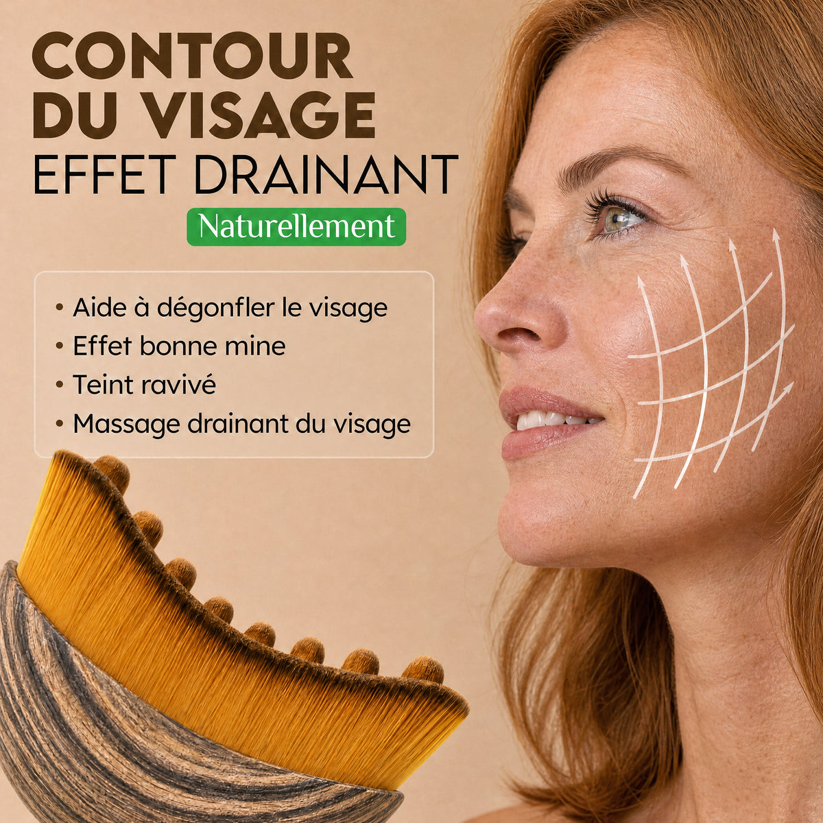 Brosse contour lymphatique : massage drainant du visage
