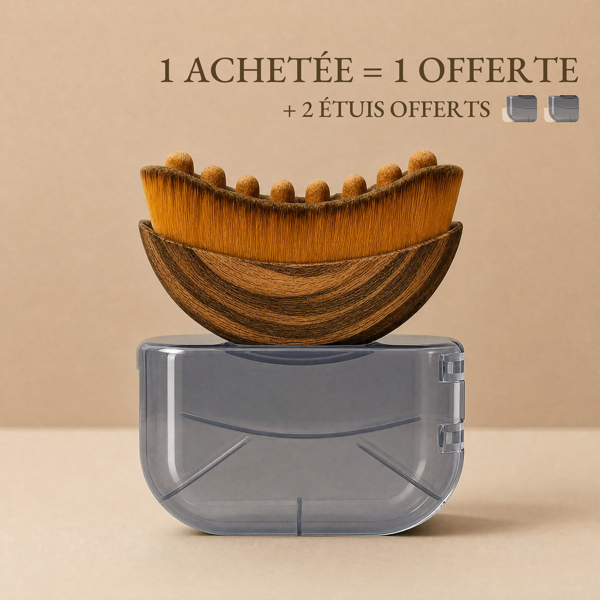 Brosse sur étui gris translucide, offre 1 achetée = 1 offerte + 2 étuis offerts